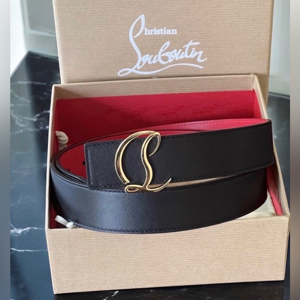 Christian Louboutin Black Skinny Belt w/ box & dust bag